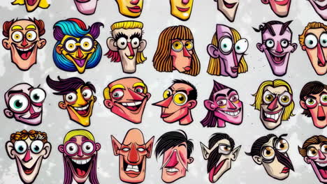 collection of colorful exaggerated cartoon faces