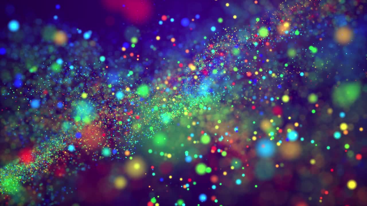 마법의 입자가 공중에 날아다니며, 보케 효과, 다채로운 입자가 물 에서 반이고, 아름다운 구름과 빛의 효과를 부드럽게 형성합니다.