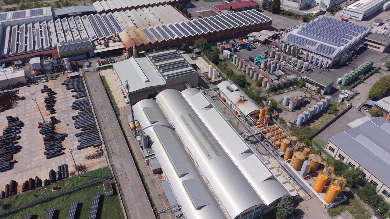 Aerial View of Chemical and Metallurgical Plants in Northern Italy Industrial Zone