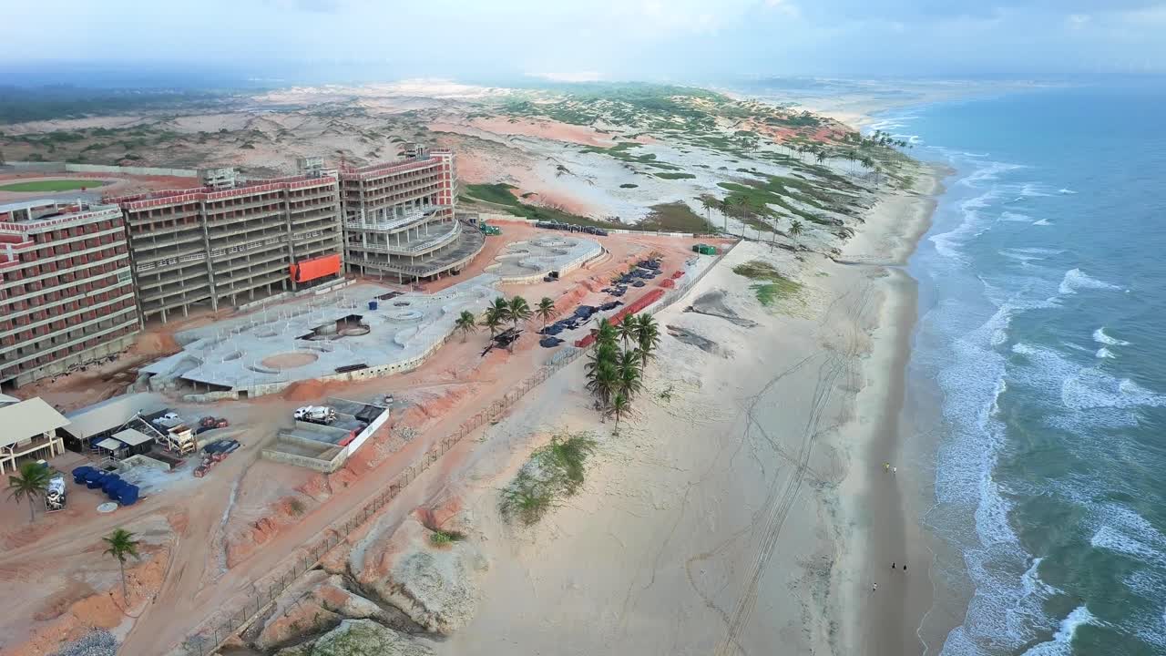 Aerial view of coastal construction project near Phan Thiet, showcasing beachside development in Binh Thuan Province, Vietnam, with sandy beaches and scenic ocean views