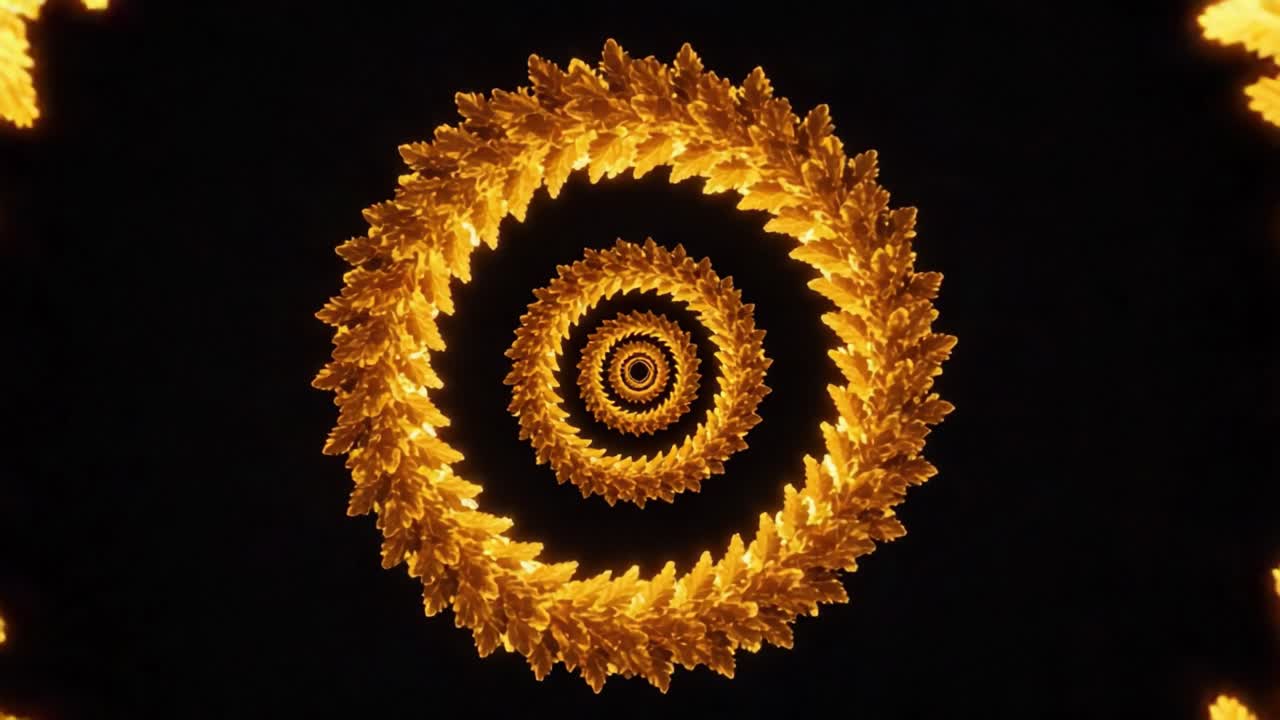 A Mesmerizing Spiral of Golden Leaves: An Enticing Visual Journey Through Nature's Whimsy and Symmetry in Kaleidoscopic Patterns