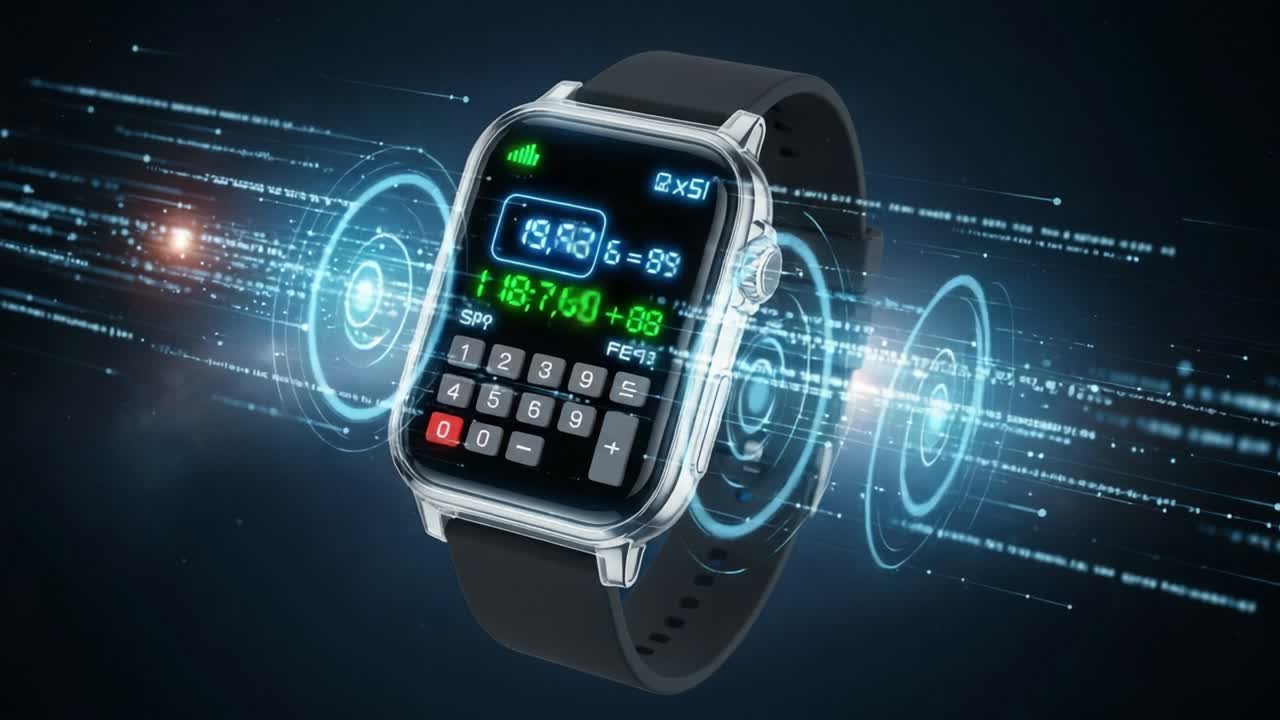 Futuristic Digital Smartwatch Displaying Interactive Data Metrics with Vibrant Holographic Effects and Cutting-Edge Interface in a Cosmic Background