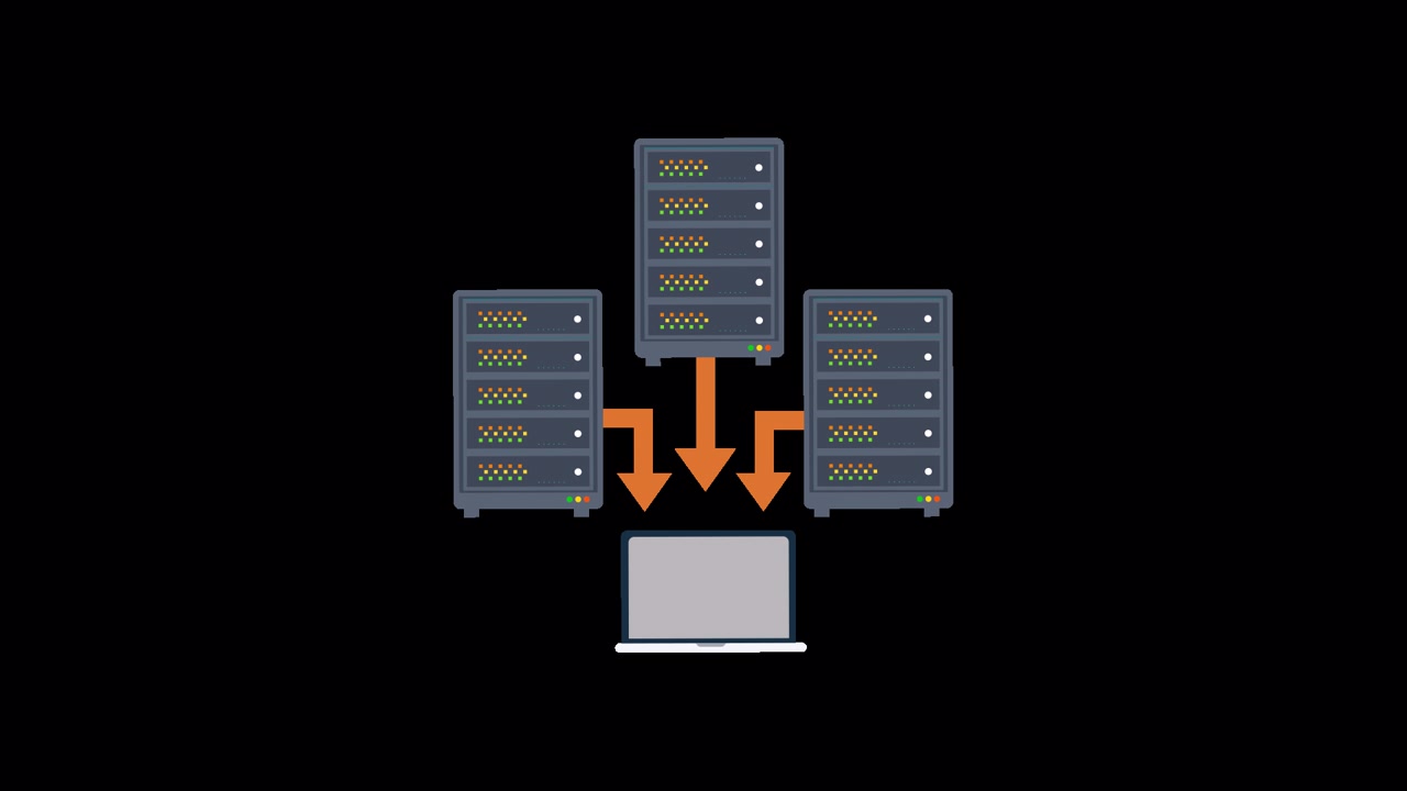 Illustrazione animata del trasferimento di dati tra server e laptop