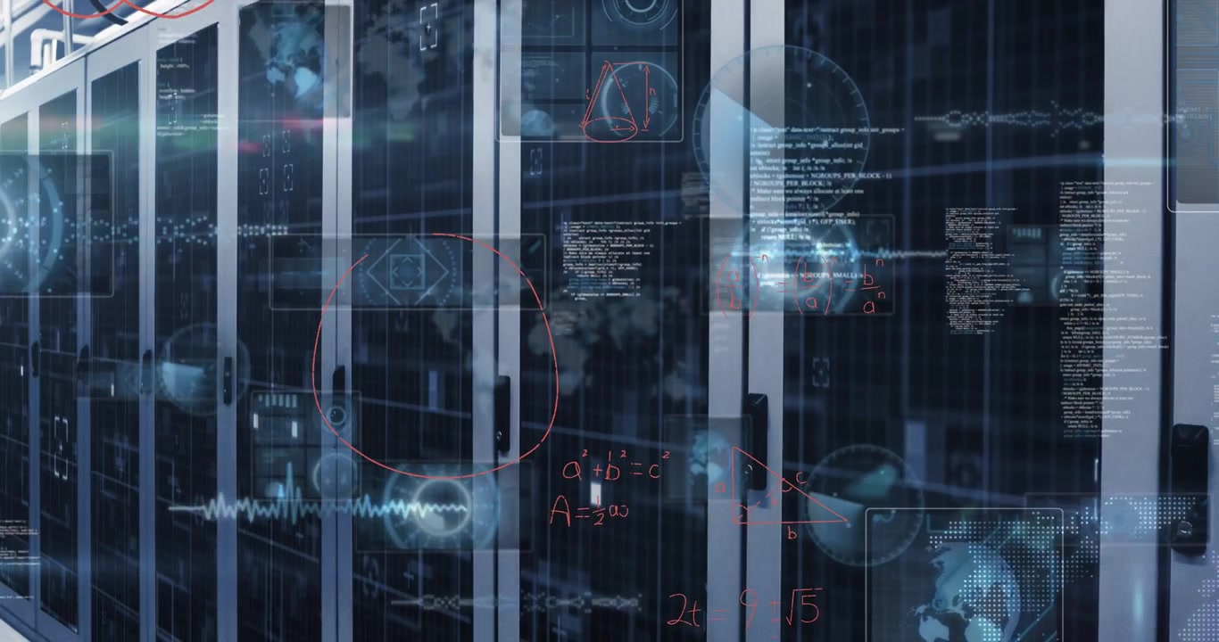 Digital Data Processing and Mathematical Equations in a Server Room