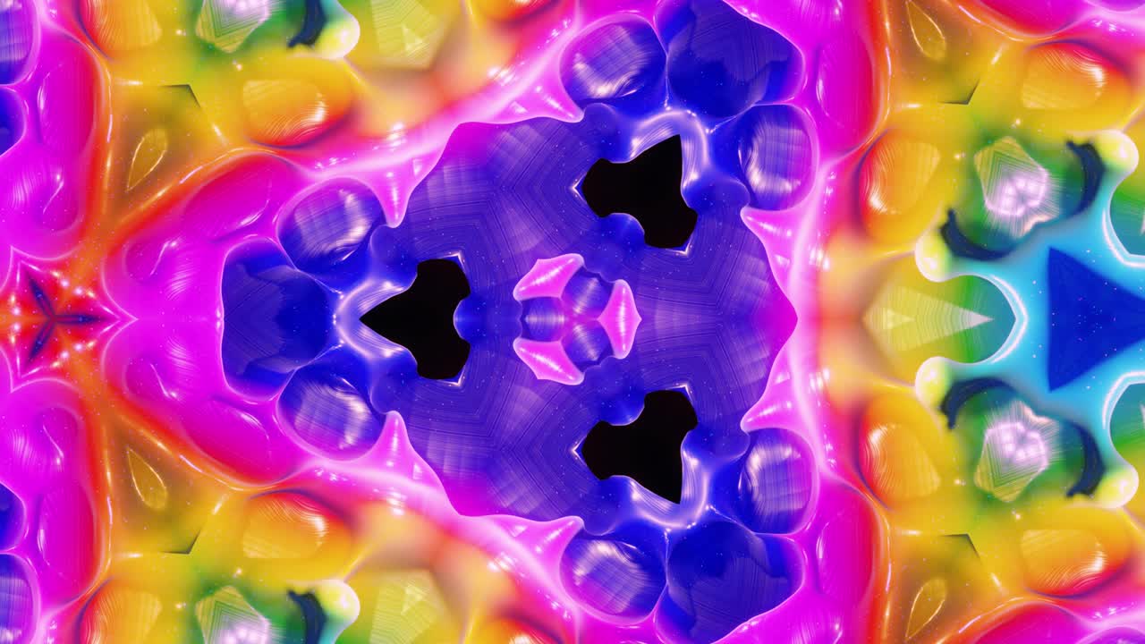 efecto caleidoscopio con ondas abstractas. estructuras 3d simétricas abstractas como el caleidoscope líquido en animación en bucle, gradientes de color suaves con brillo brillante. hermoso patrón 3d abstracto bg.