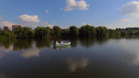 aerial view of bride and groom on the boat 03