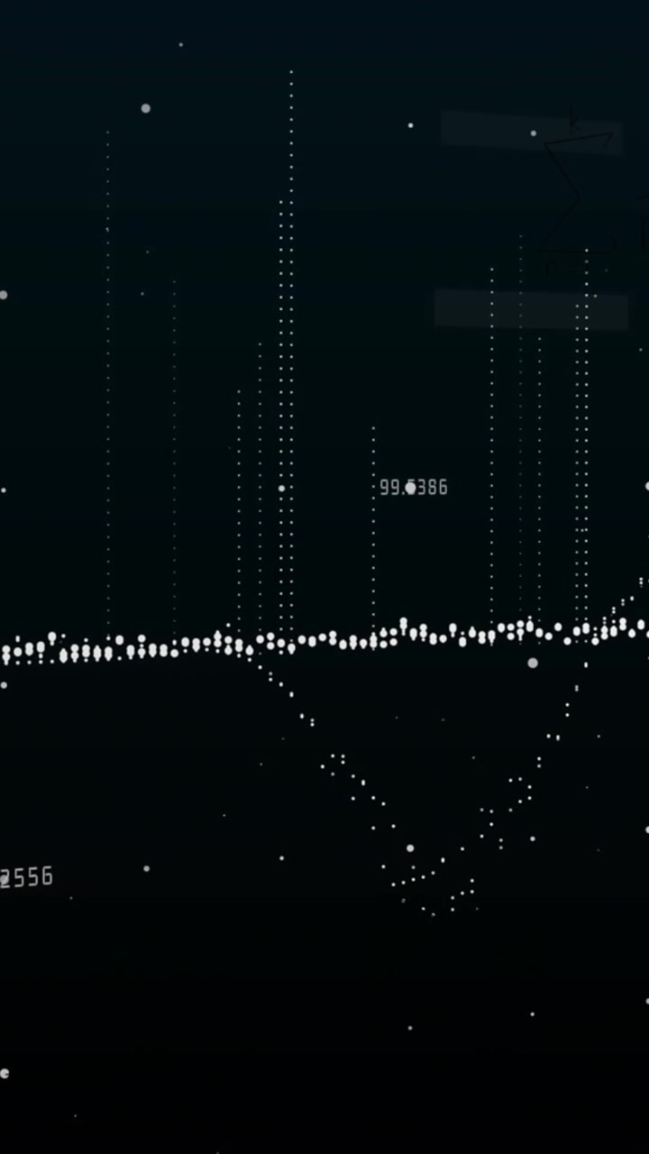 Animation of multiple changing numbers and data processing against black background