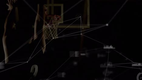 Animation-Des-Netzwerks-Von-Verbindungen-Und-Datenverarbeitung-über-Basketballspieler