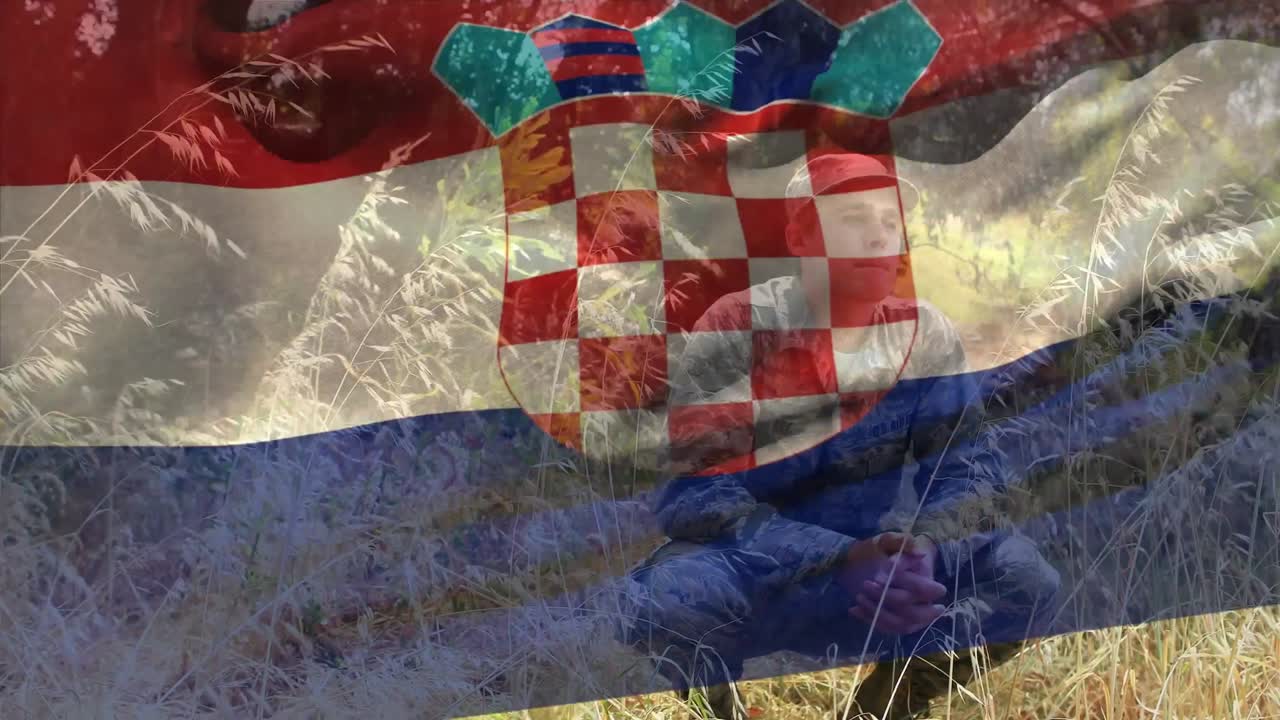 다양한 남성 군인 위에 크로아티아의  ⁇ 발의 애니메이션