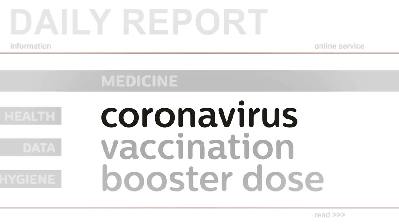 Titoli di notizie sui media con animazione in loop continuo sull'epidemia di coronavirus COVID.