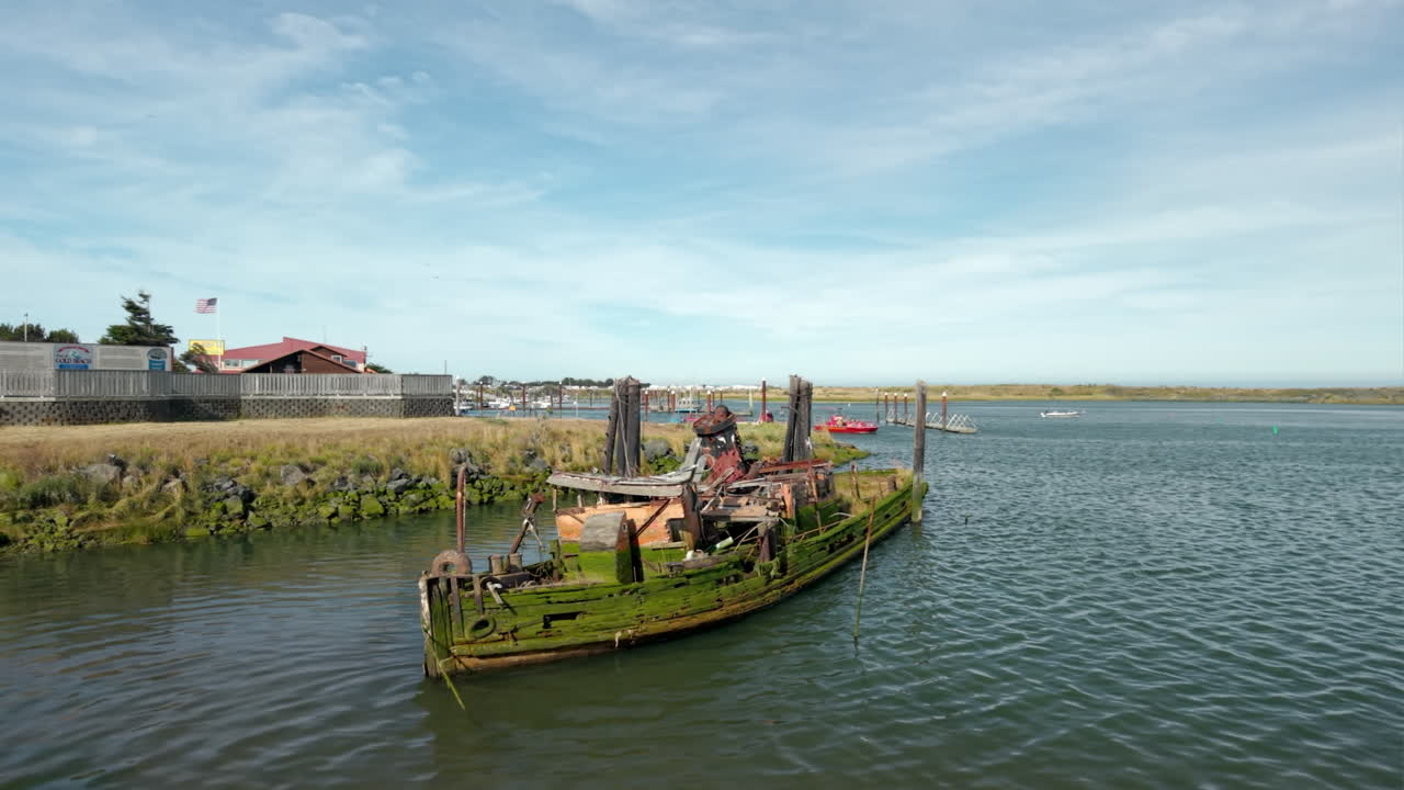 The sunken Mary D. Hume in Gold Beach Oregon. Orbit shot