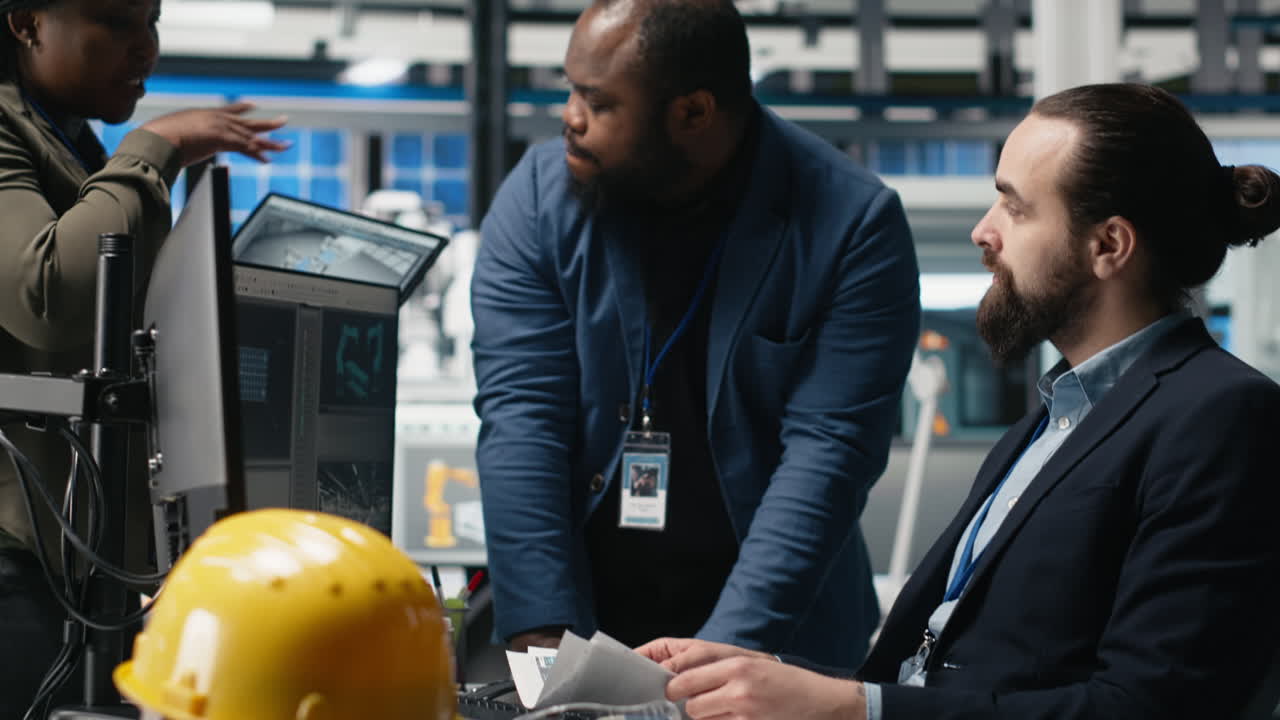 Engineers collaborating in a manufacturing workplace