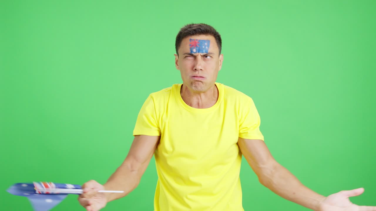 Man Cheering for Australia, angry with the decision of referee