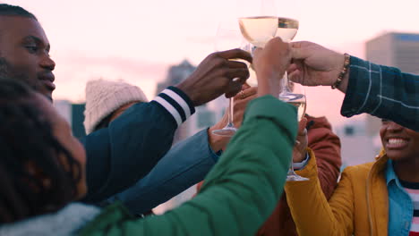 toast, selfie and wine with friends at party