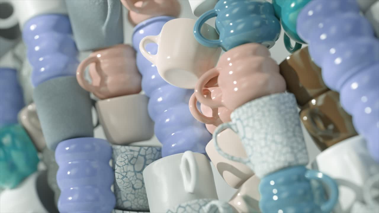 파스텔색으로 쌓인 컵