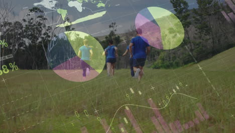 animación del procesamiento de datos sobre un grupo de hombres y mujeres corriendo