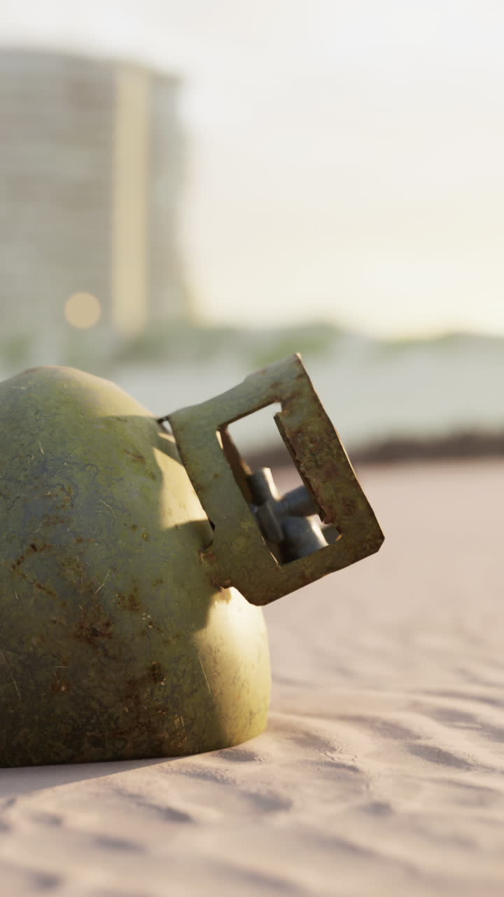 해변 에 있는 녹은 군사 데기