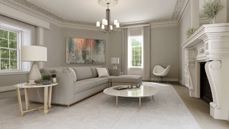 elegant and spacious living room with modern classic decor