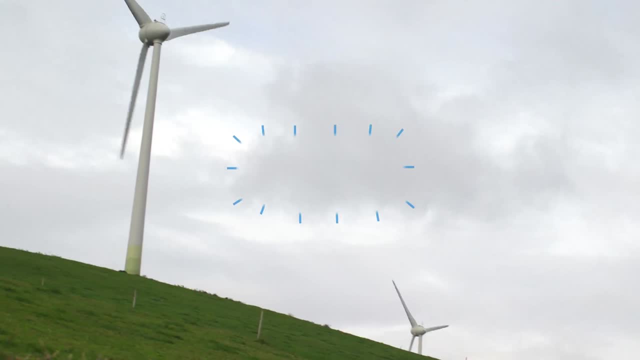 풍력 터빈과 구름 위의 다양한 모양의 애니메이션