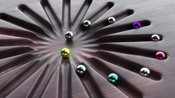 Colorful Balls Rolling Down a Spiral Wooden Surface