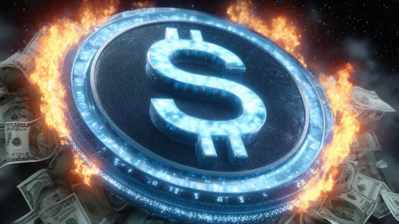 A Flaming Symbol of Wealth: An Eye-Catching Imagery Representing Currency in Motion Surrounded by Exploding Bills and Fiery Aura