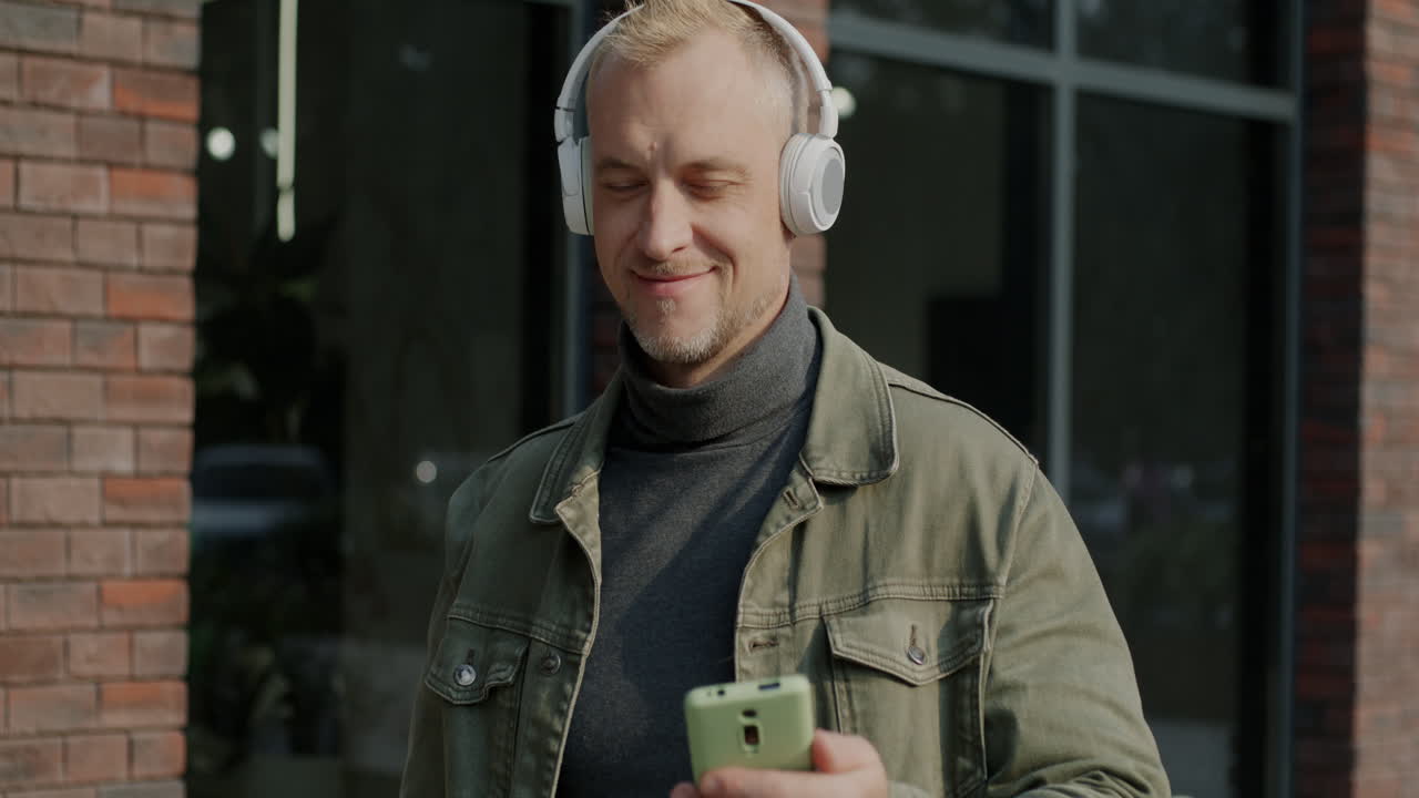 Man listening to music outside