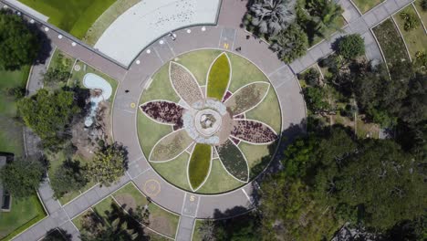 drone topdown video of flower arrangement surrounded by trees and green areas and ponds