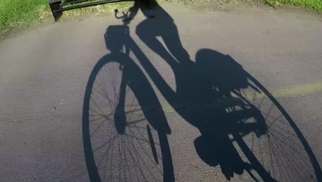 shadow of cyclist riding the bike.right to left direction.