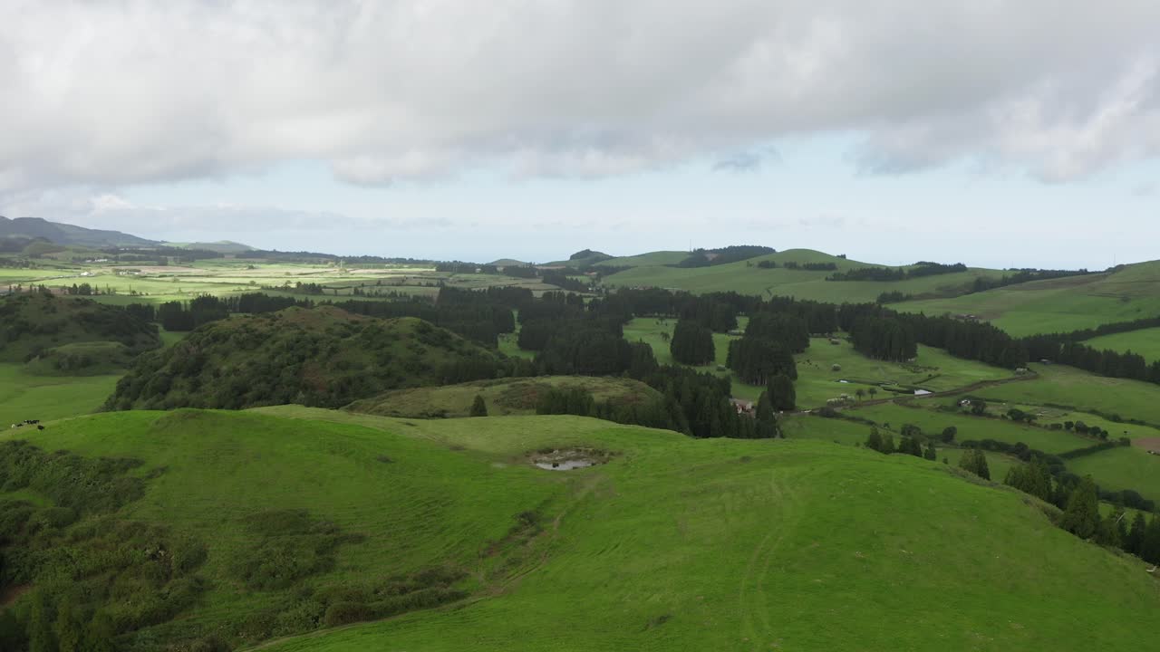 Azores Aerial: Captivating Green Landscape of Rolling Hills, S&atilde;o Miguel Island