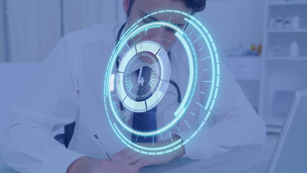 animación de la exploración del alcance sobre el médico tomando notas