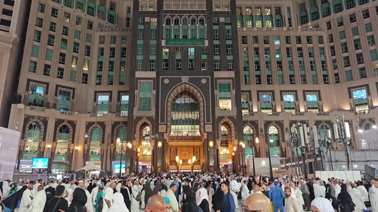 Crowd of Pilgrims at the Abraj Al-Bait Towers in Mecca