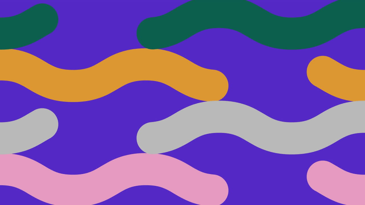 animación de formas en colores naranja, verde, rosa y púrpura sobre fondo azul