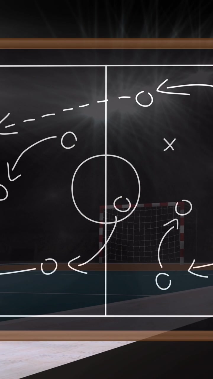 Animation av en spelplan på en tavla över en sportarena.