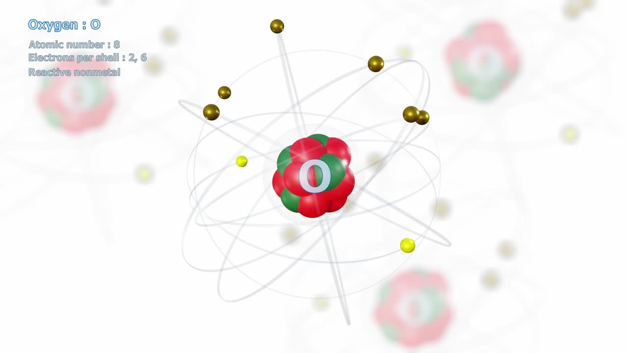 8개의 전자를 가진 산소 원자는 무한한 도 회전으로 하색에 원자를 가지고 있습니다.