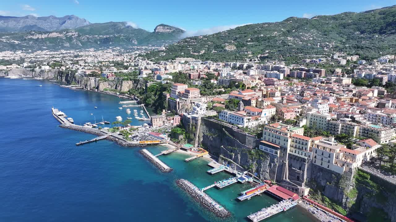 Sorrento Skyline At Naples In Campania Italy. Beach Landscape. Tourism Landmark. Sorrento Skyline At Naples In Campania Italy. Historical Cityscape. Gulf Of Salerno Skyline. Mediterranean Sea
