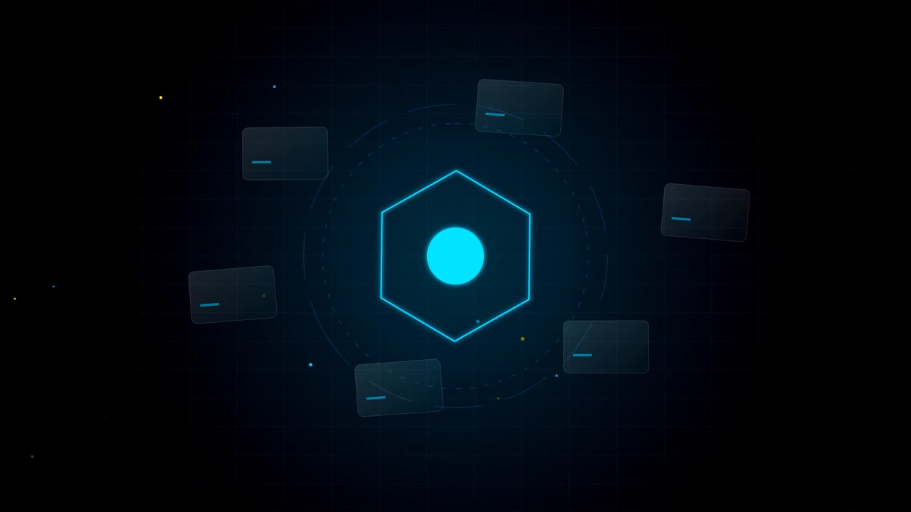 Abstract Digital Hexagon Interface with Floating Data Panels