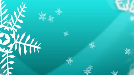 Animation-of-snowflakes-falling-on-green-background