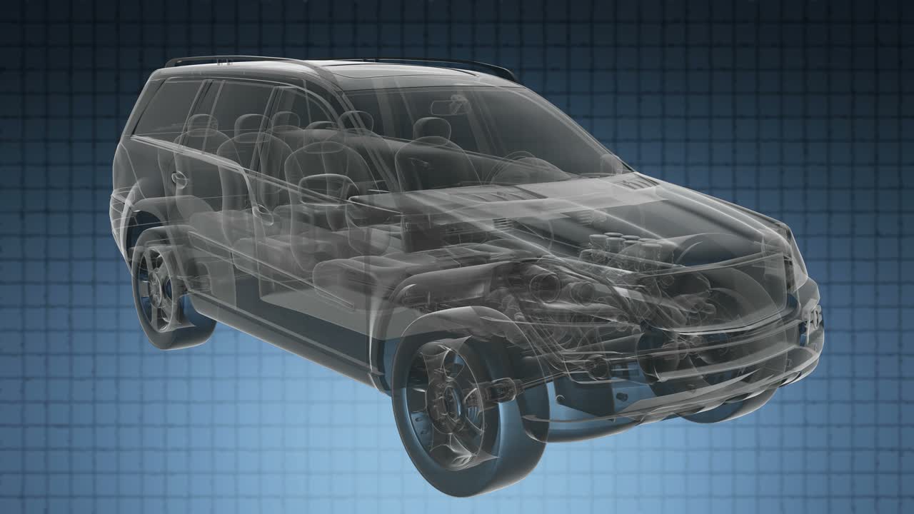 투명한 차가 회전합니다.