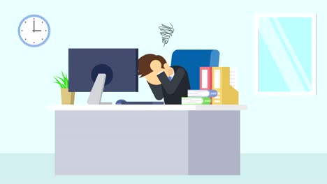 business man is working. be troubled. business emotion concept. loop illustration in flat style.