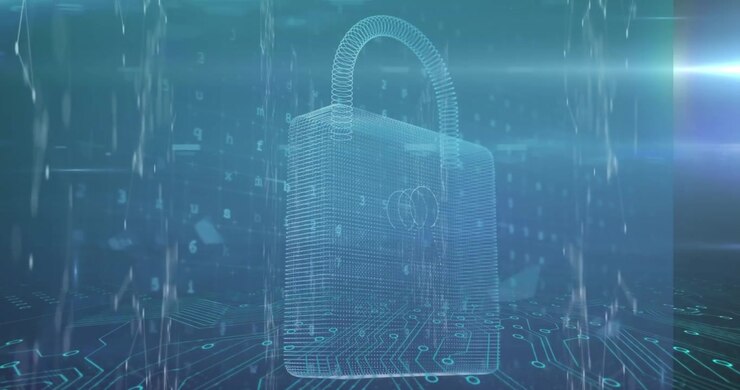 Animation of digital padlock and data processing