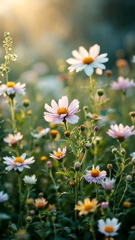 hermosas flores rosadas y blancas en un campo