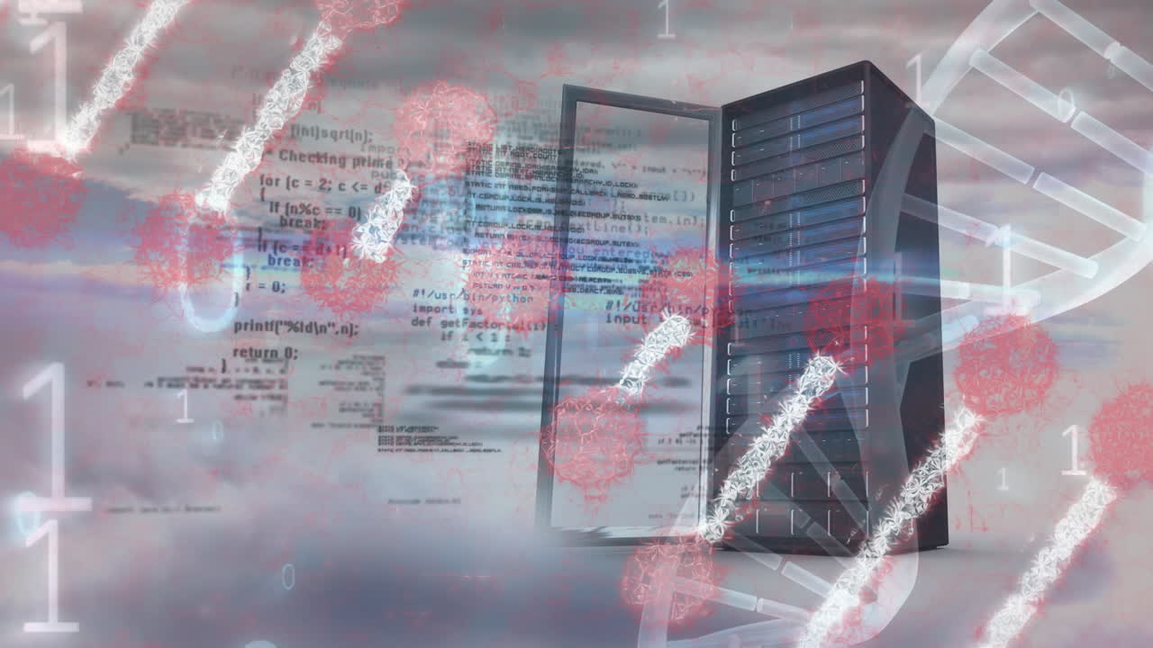 animación del procesamiento de datos y la cadena de adn sobre el servidor
