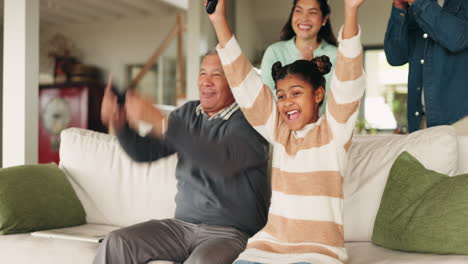 High-five,-gaming-and-grandfather-with-girl