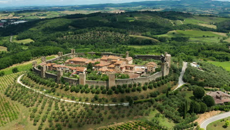 monteriggioni establishing shot, wide aerial pan, italy