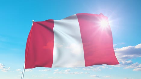 bandera de perú con estructura de tela contra un cielo nublado (en bucle)