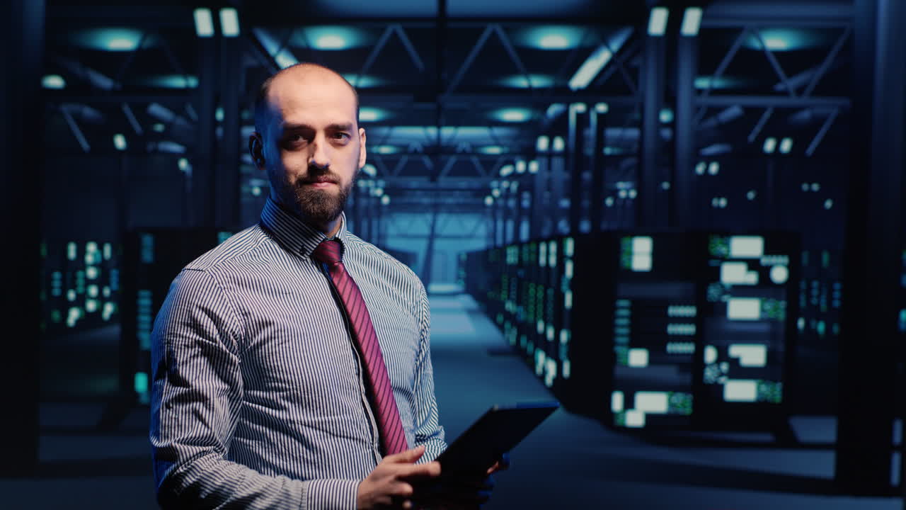 Information security officer working in data center