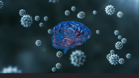 animación de las células de covid 19 con el cerebro humano girando