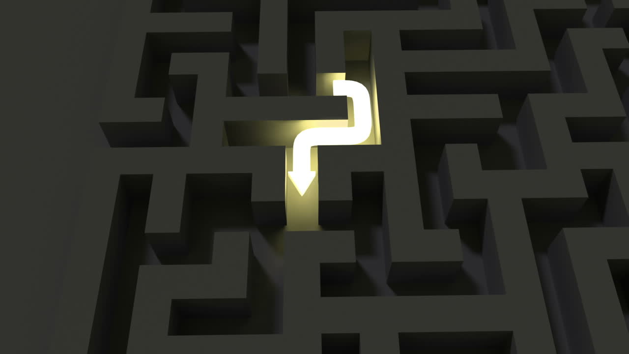 línea brillante resolviendo un rompecabezas de laberinto oscuro