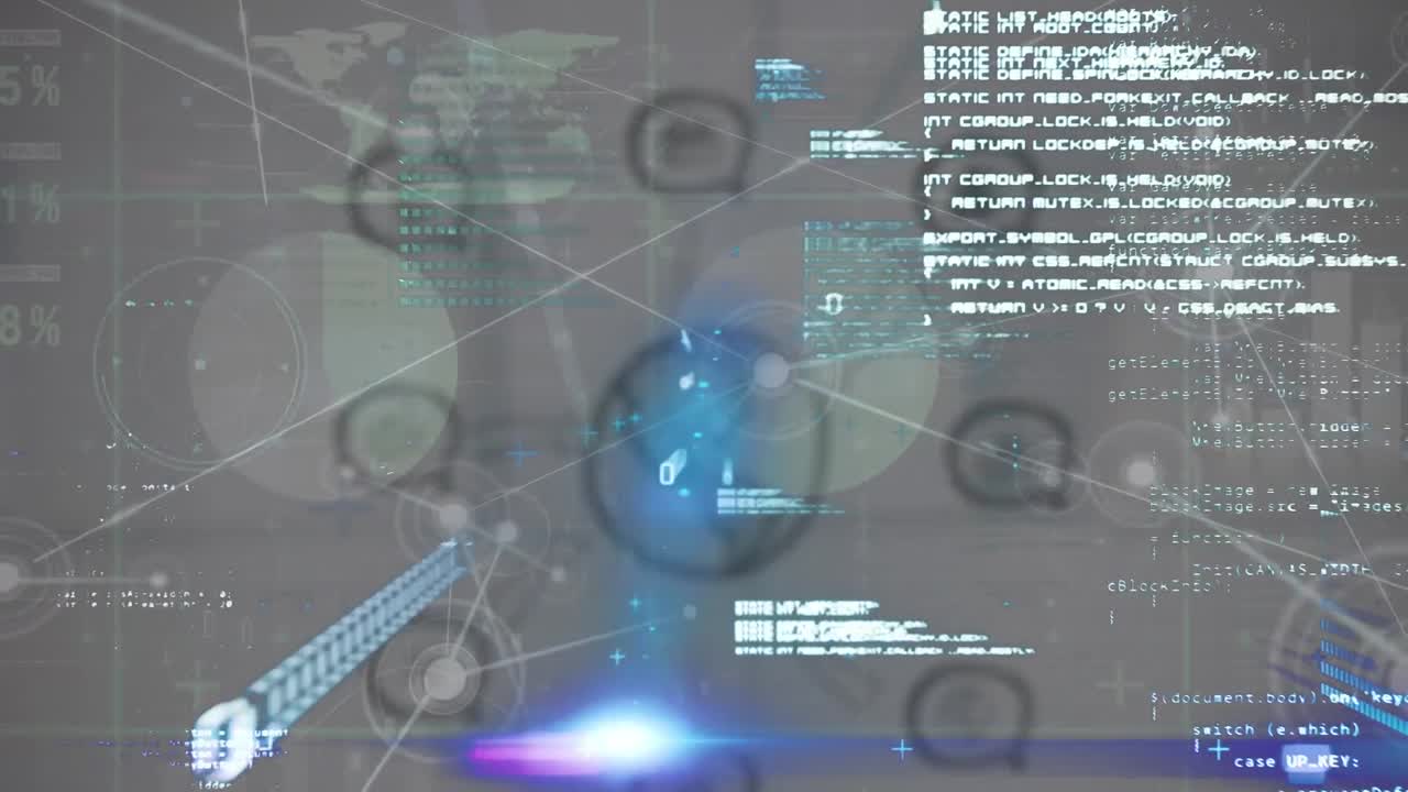 Animation of data, graphs and connections on dark background