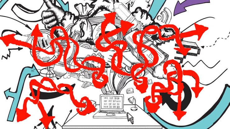 Animazione di motivo rosso e disegni su sfondo bianco